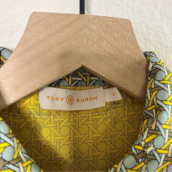 Tory Burch Monogram Logo Allover Print Button Front Shirt Dress Womens Size 4 - Picture 8 of 8